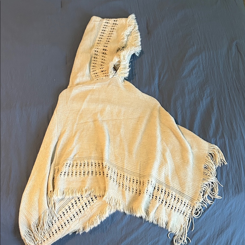 Cream Knit Shaw with Fringe